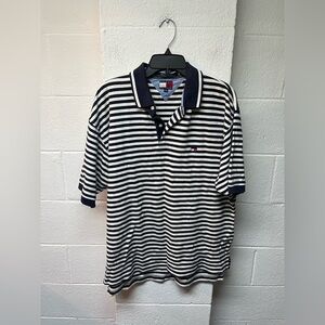 Tommy Hilfiger Men's Polo with Navy and White Stripes